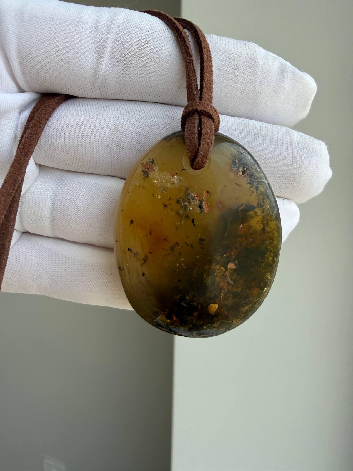 Large Golden Baltic Amber Pendant Necklace, 45mm, 14g