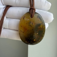 Large Golden Baltic Amber Pendant Necklace, 45mm, 14g