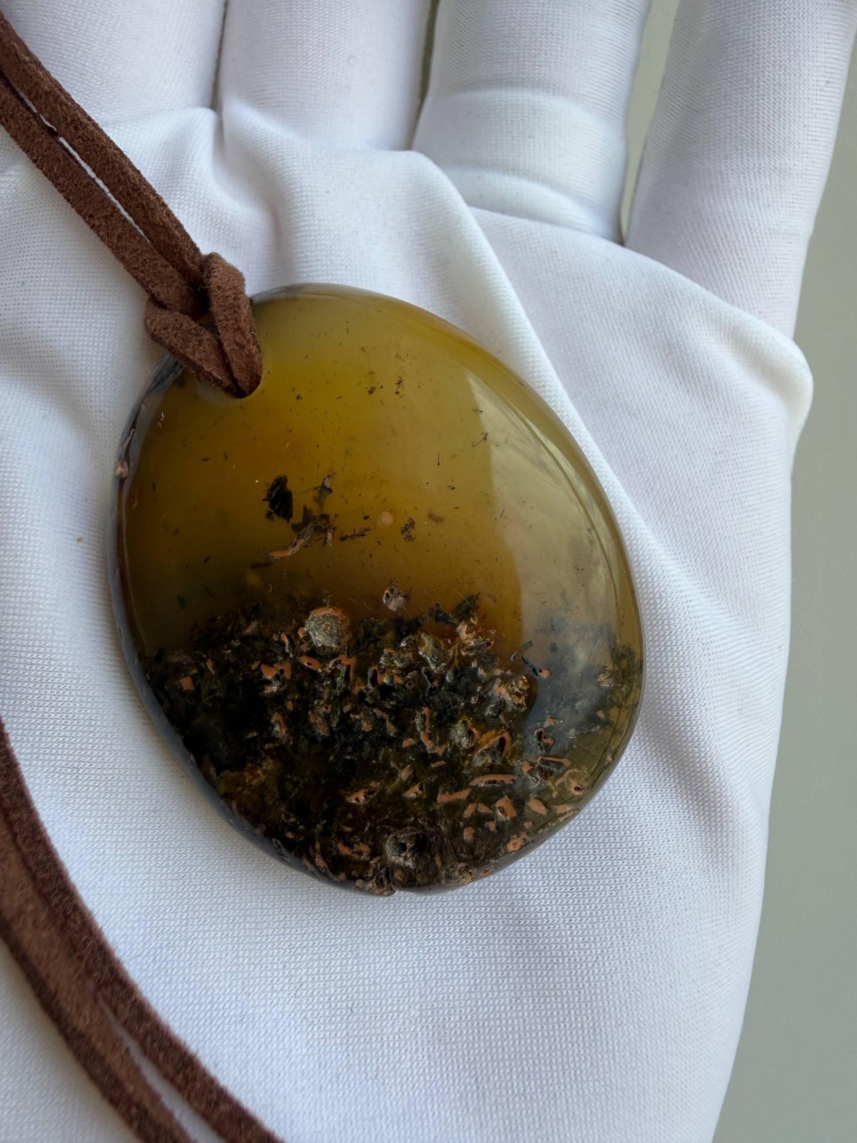 Large Golden Baltic Amber Pendant Necklace, 45mm, 14g