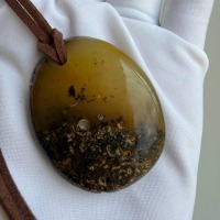 Large Golden Baltic Amber Pendant Necklace, 45mm, 14g