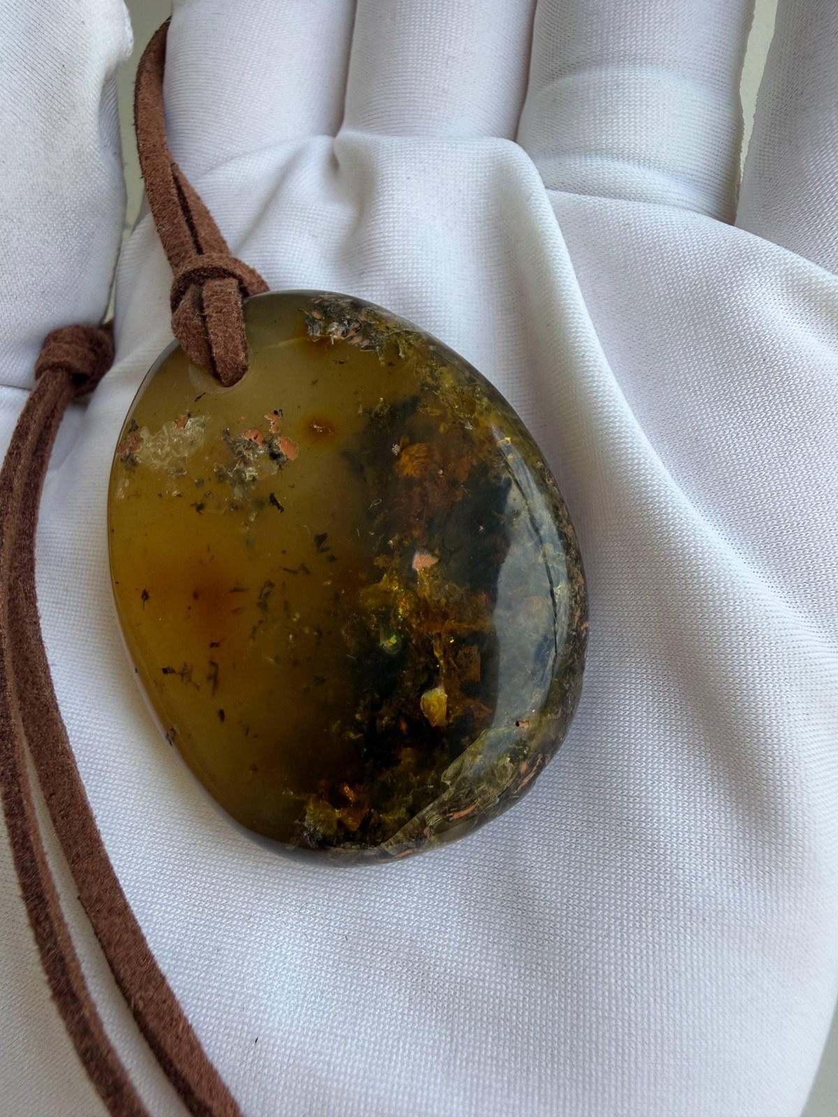 Large Golden Baltic Amber Pendant Necklace, 45mm, 14g