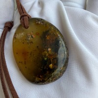 Large Golden Baltic Amber Pendant Necklace, 45mm, 14g