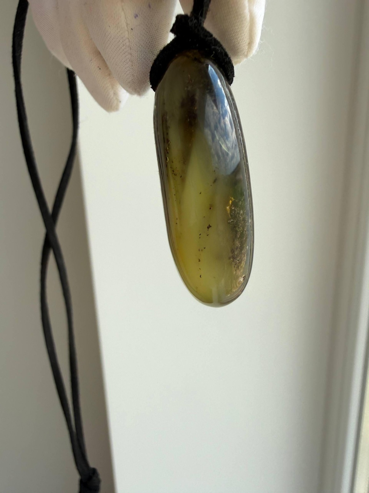 Dark Honey and Green Baltic Amber Pendant, Oval, 9g