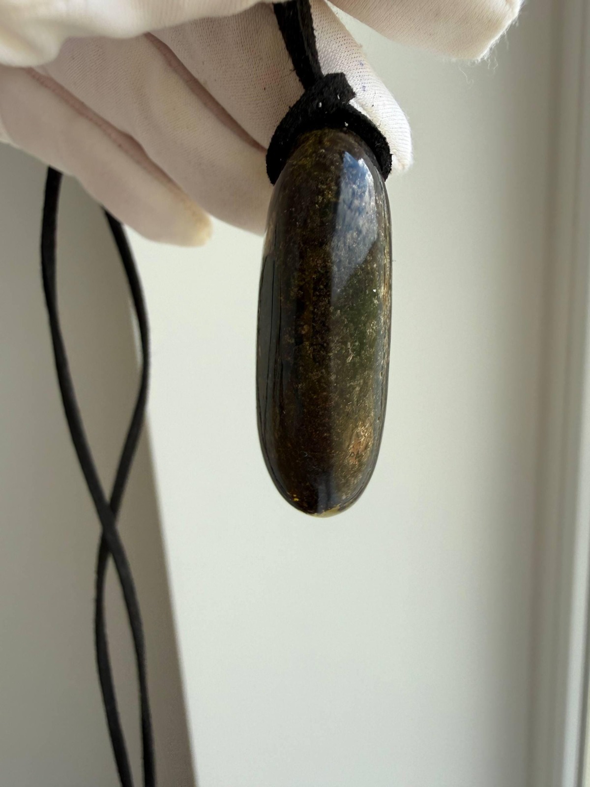 Dark Honey and Green Baltic Amber Pendant, Oval, 9g