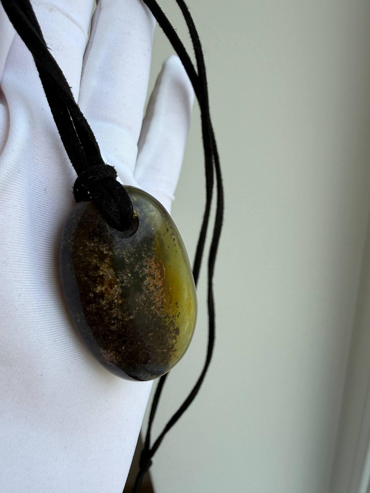 Dark Honey and Green Baltic Amber Pendant, Oval, 9g