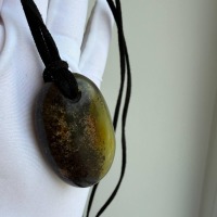 Dark Honey and Green Baltic Amber Pendant, Oval, 9g