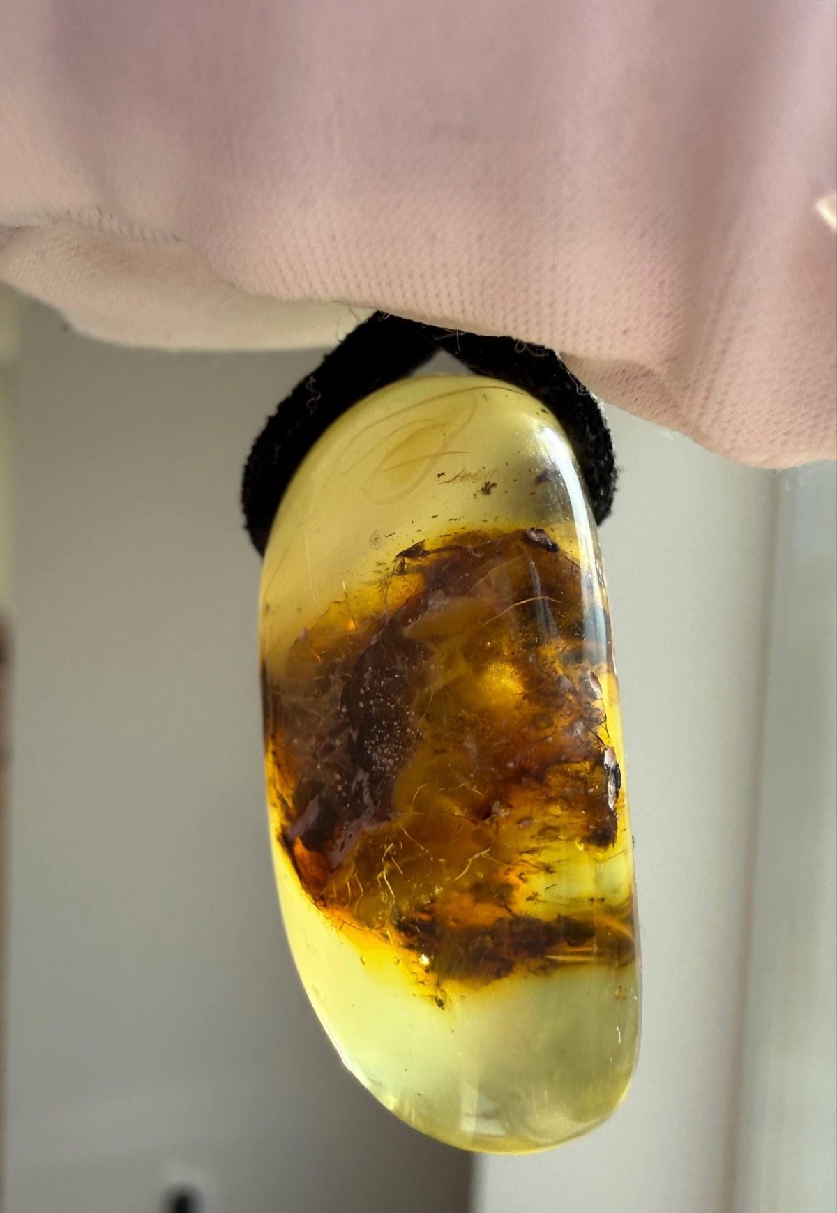 Clear Golden Baltic Amber Pendant with Inclusions, 9g