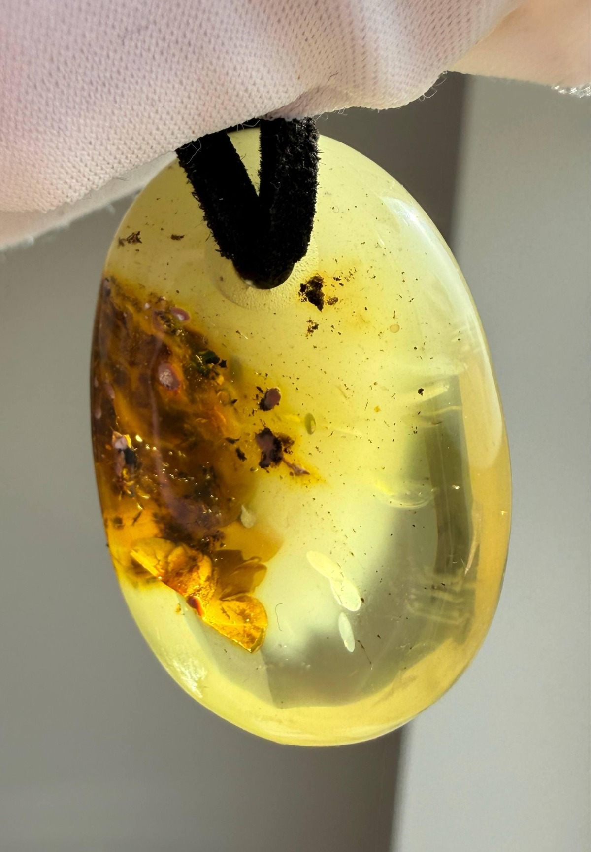 Clear Golden Baltic Amber Pendant with Inclusions, 9g