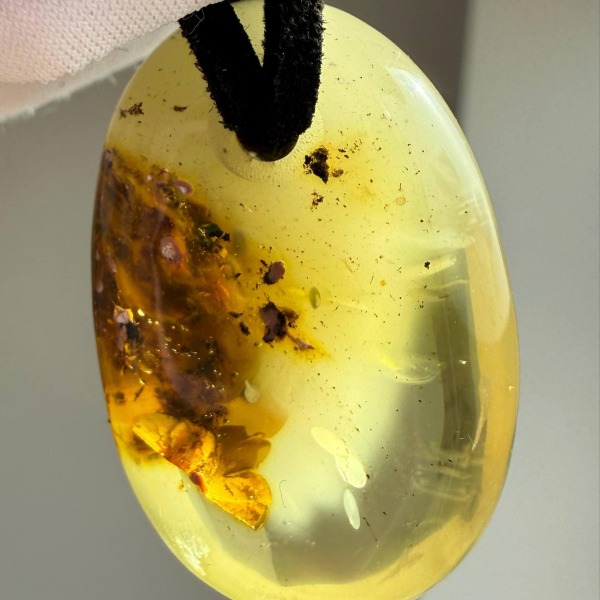 Clear Golden Baltic Amber Pendant with Inclusions, 9g