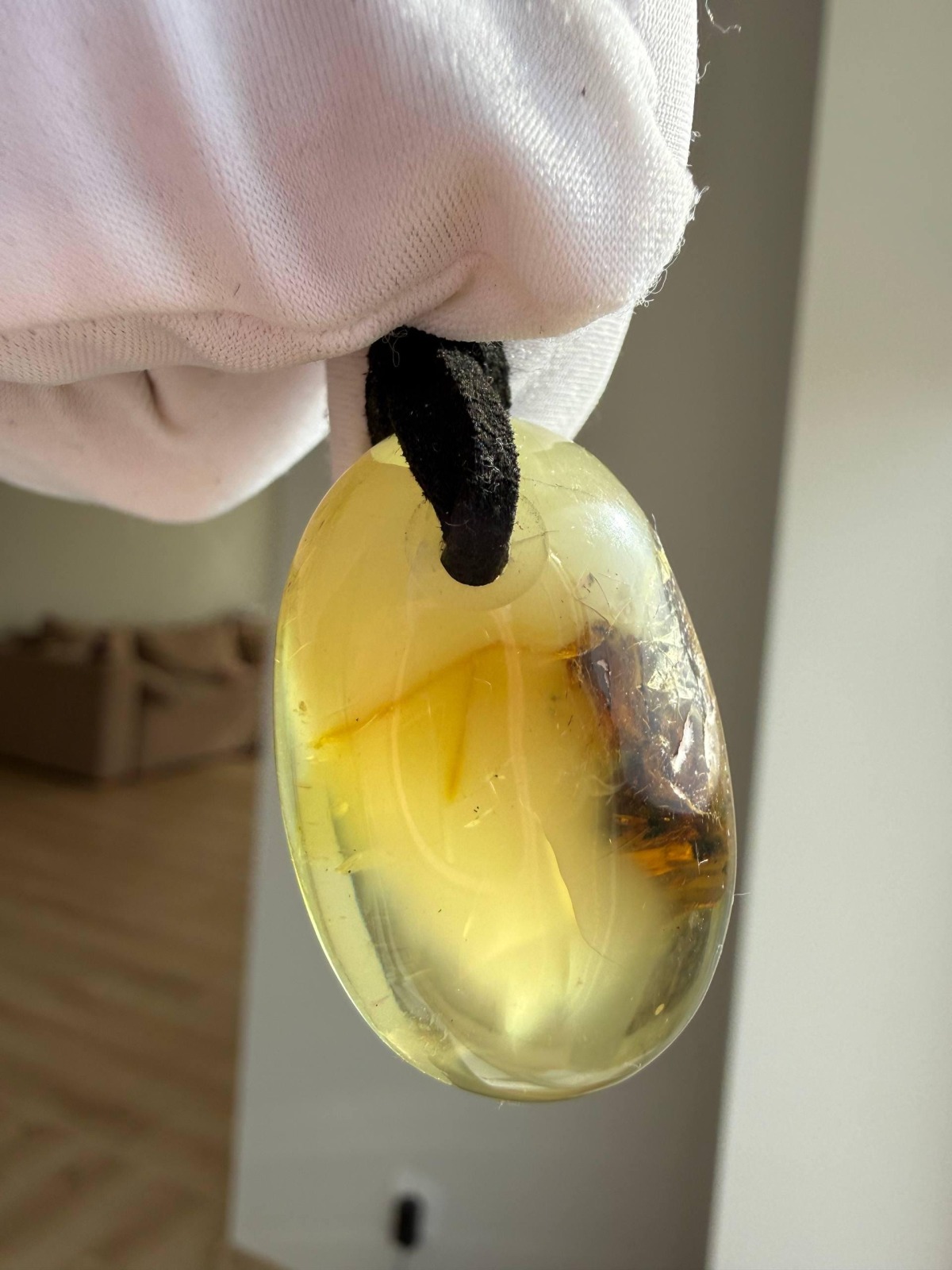 Clear Golden Baltic Amber Pendant with Inclusions, 9g