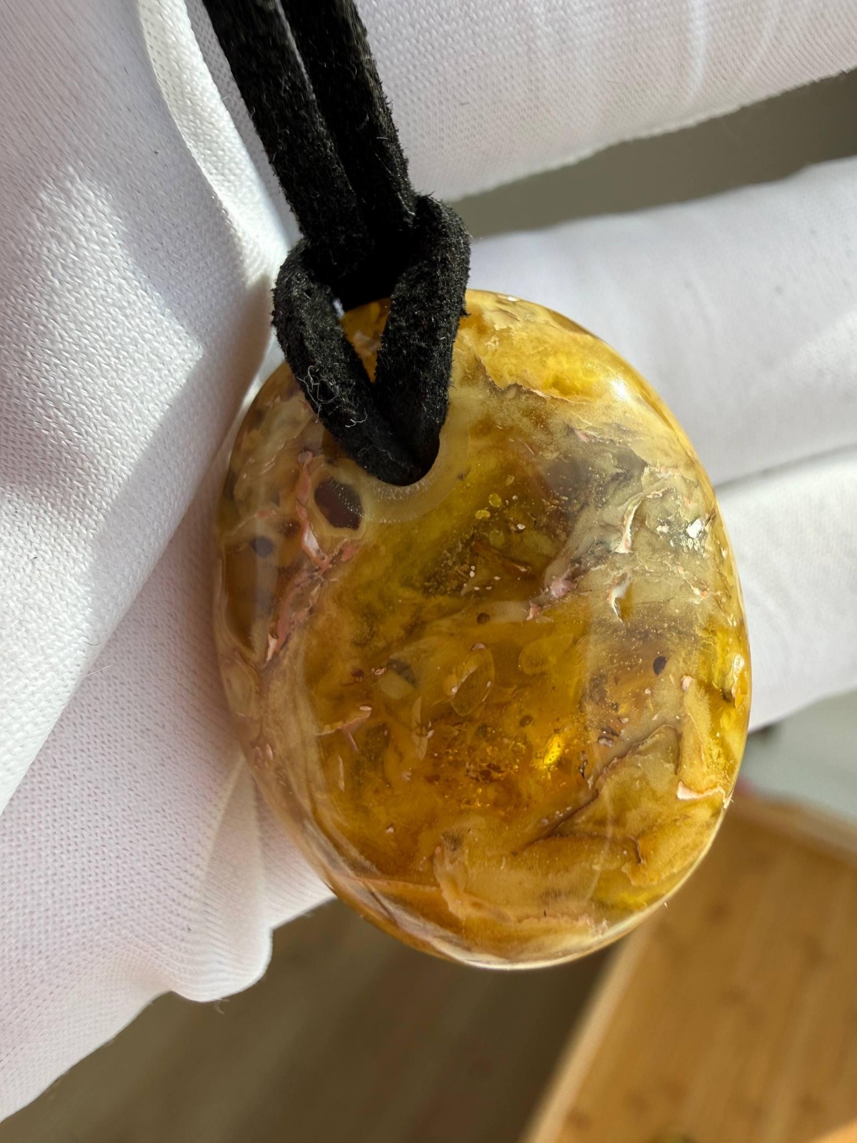 Polished Honey Baltic Amber Pendant with Inclusions, 30mm, 7g