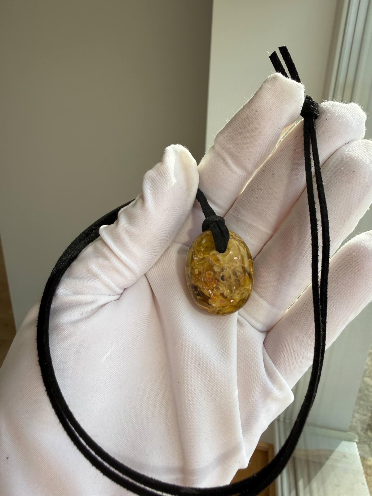 Polished Honey Baltic Amber Pendant with Inclusions, 30mm, 7g