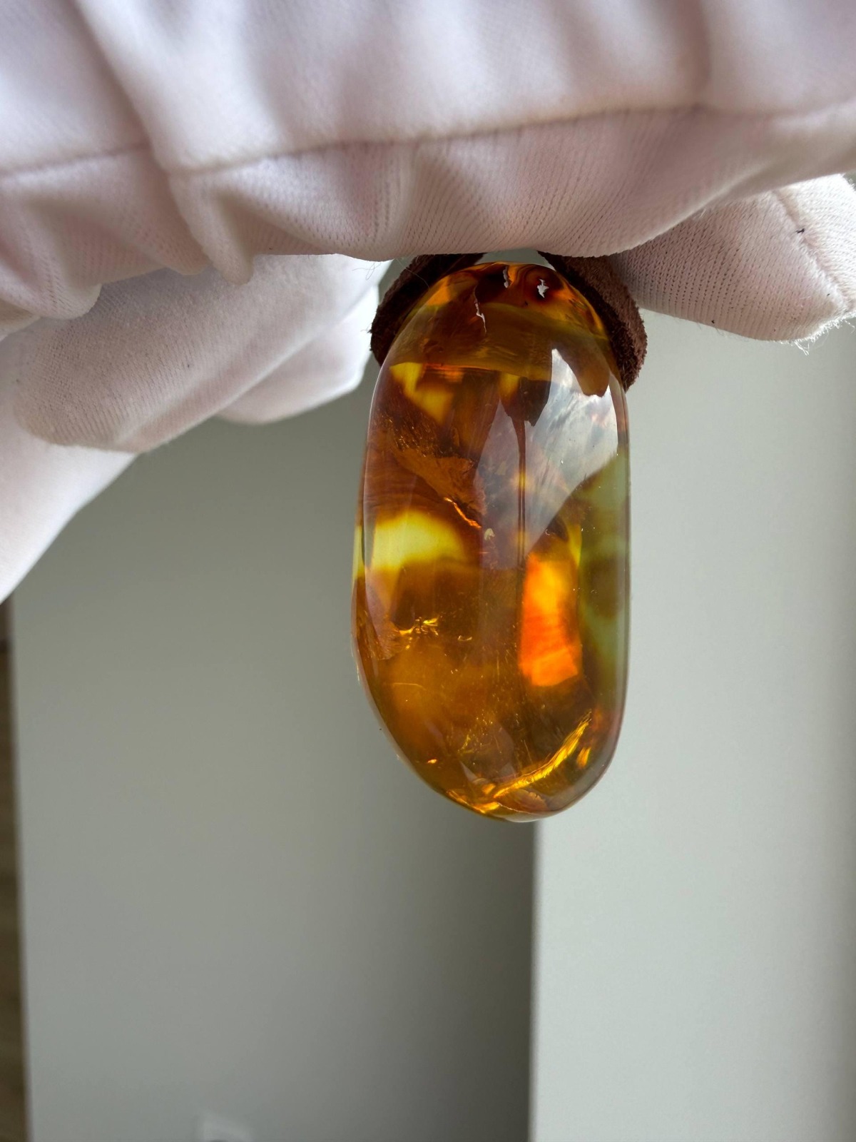 Large Honey Cognac Baltic Amber Pendant, Landscape Inclusions