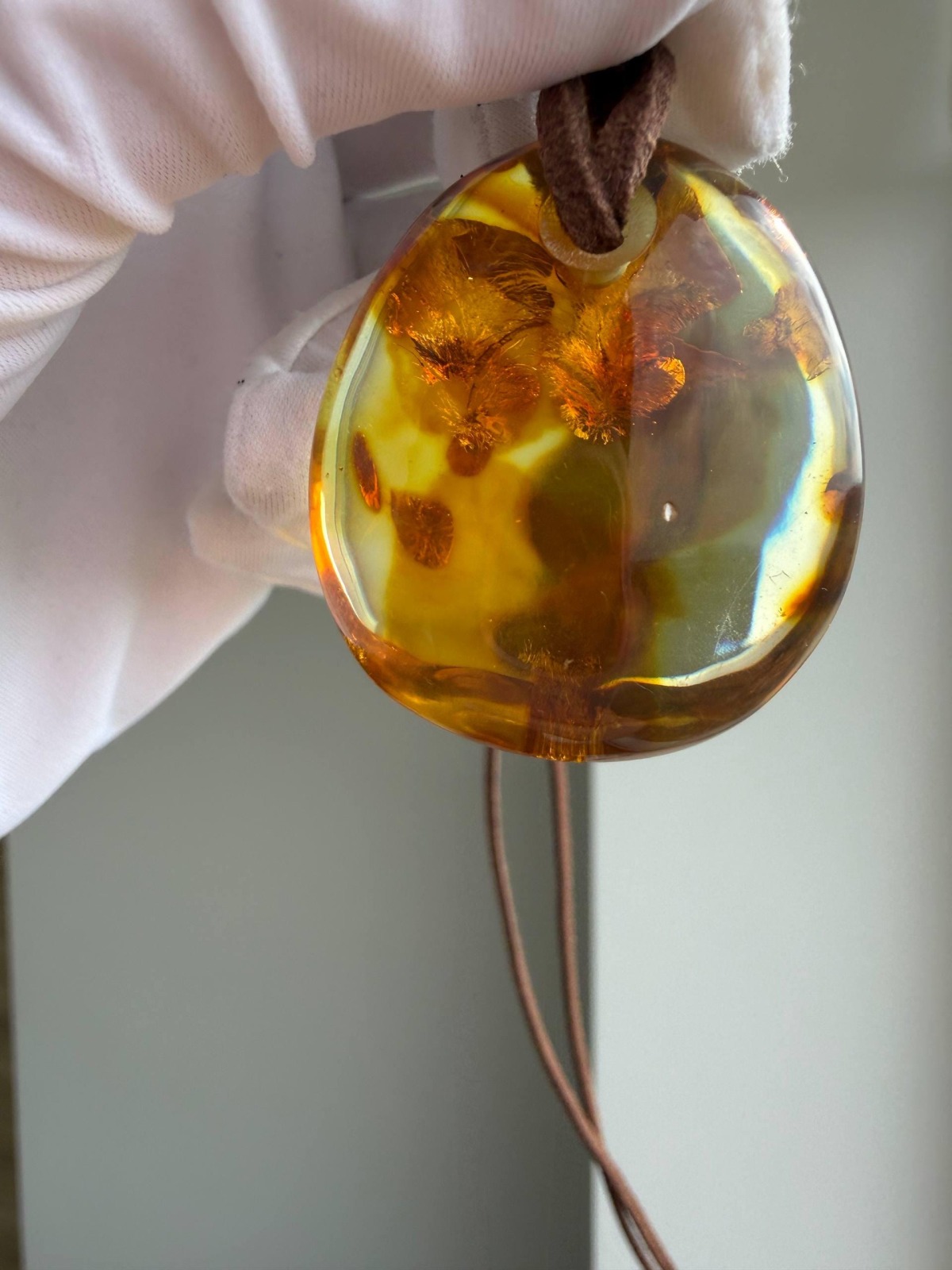 Large Honey Cognac Baltic Amber Pendant, Landscape Inclusions
