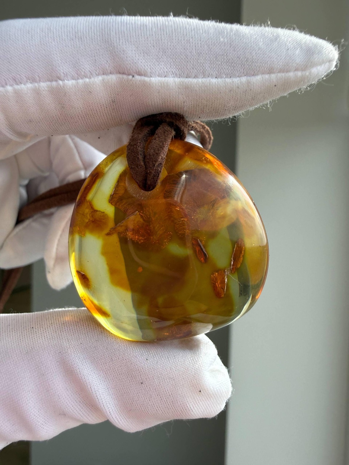 Large Honey Cognac Baltic Amber Pendant, Landscape Inclusions