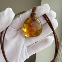 Large Honey Cognac Baltic Amber Pendant, Landscape Inclusions