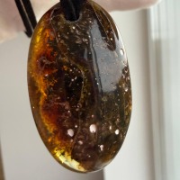 Dark Cognac Baltic Amber Pendant, Oval with Golden Inclusions