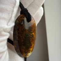 Dark Cognac Baltic Amber Pendant, Oval with Golden Inclusions