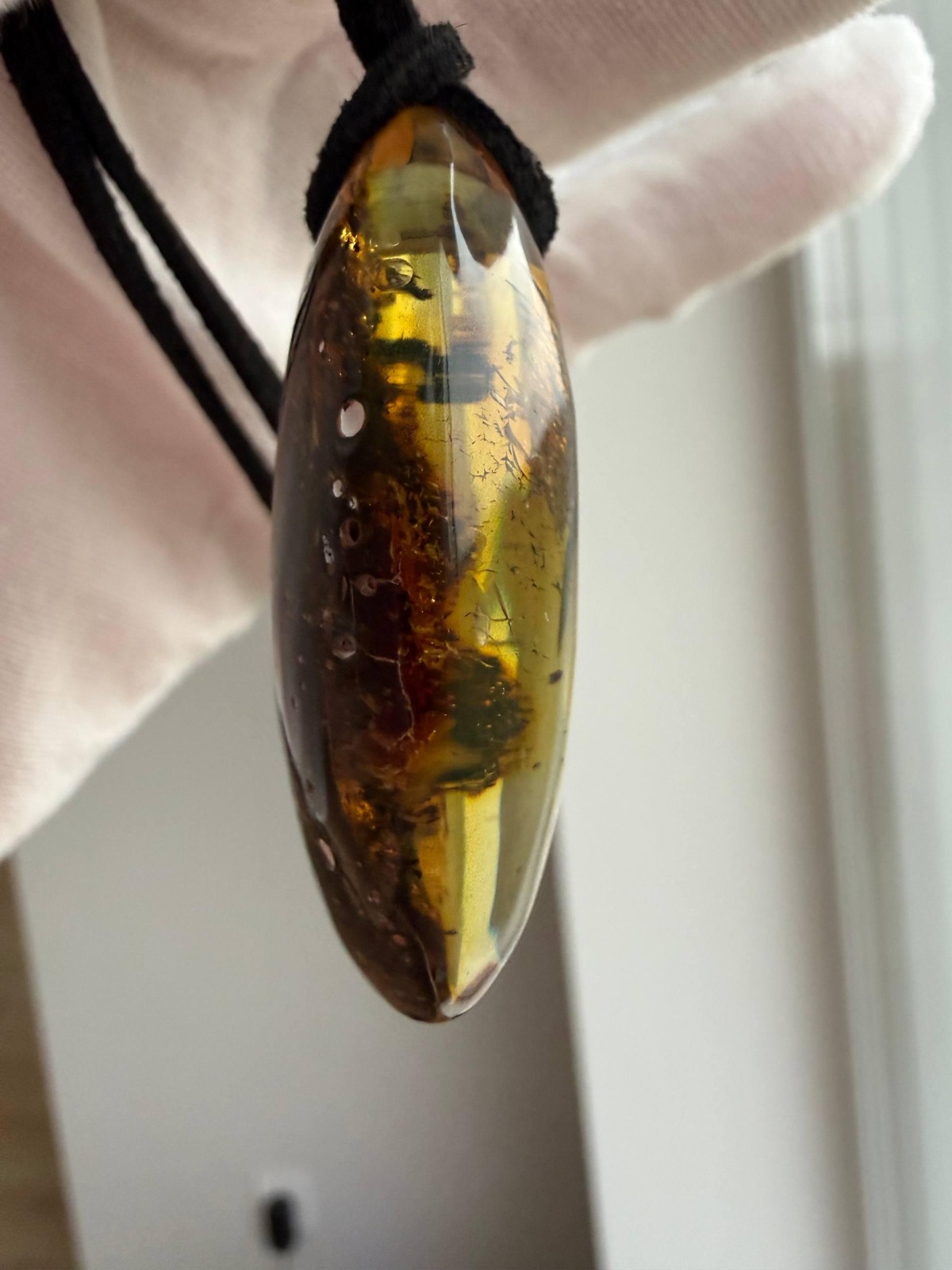 Dark Cognac Baltic Amber Pendant, Oval with Golden Inclusions