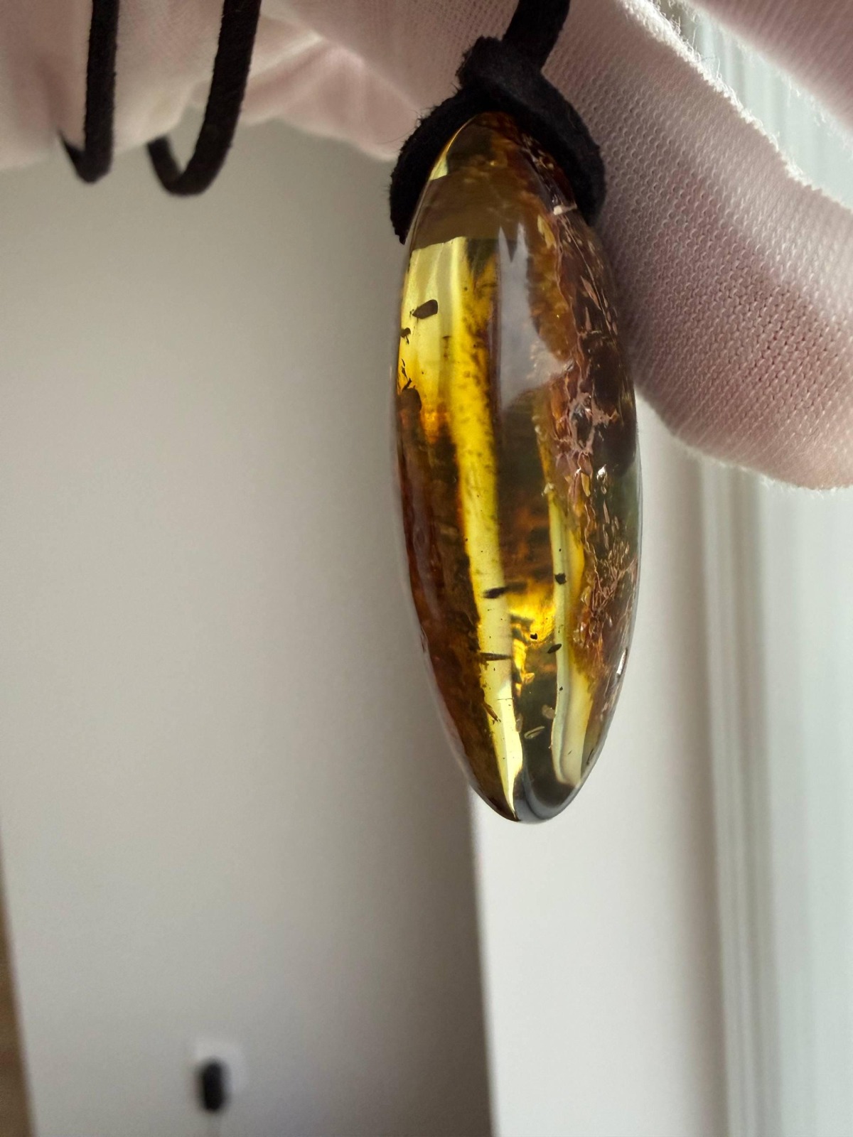 Dark Cognac Baltic Amber Pendant, Oval with Golden Inclusions