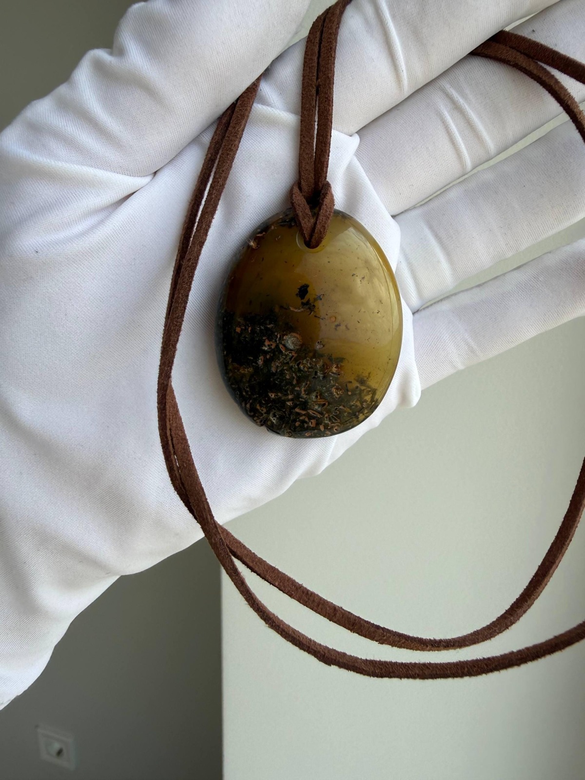 Large Golden Baltic Amber Pendant Necklace, 45mm, 14g