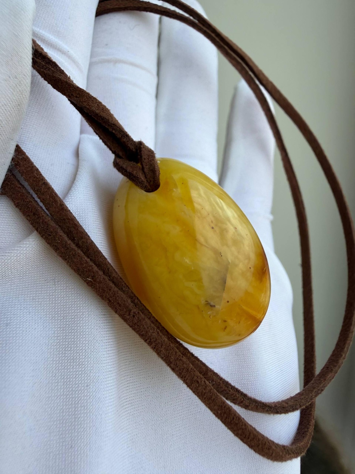Butterscotch Baltic Amber Pendant, Polished Egg Shape
