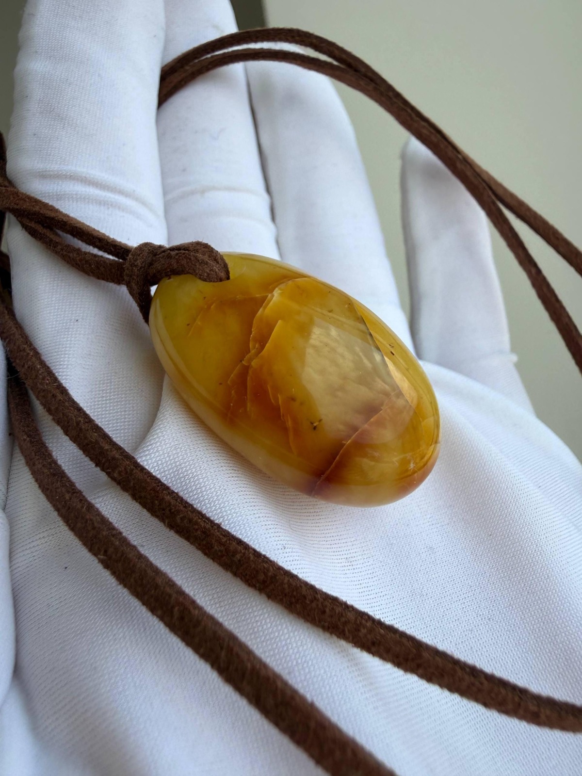 Butterscotch Baltic Amber Pendant, Polished Egg Shape