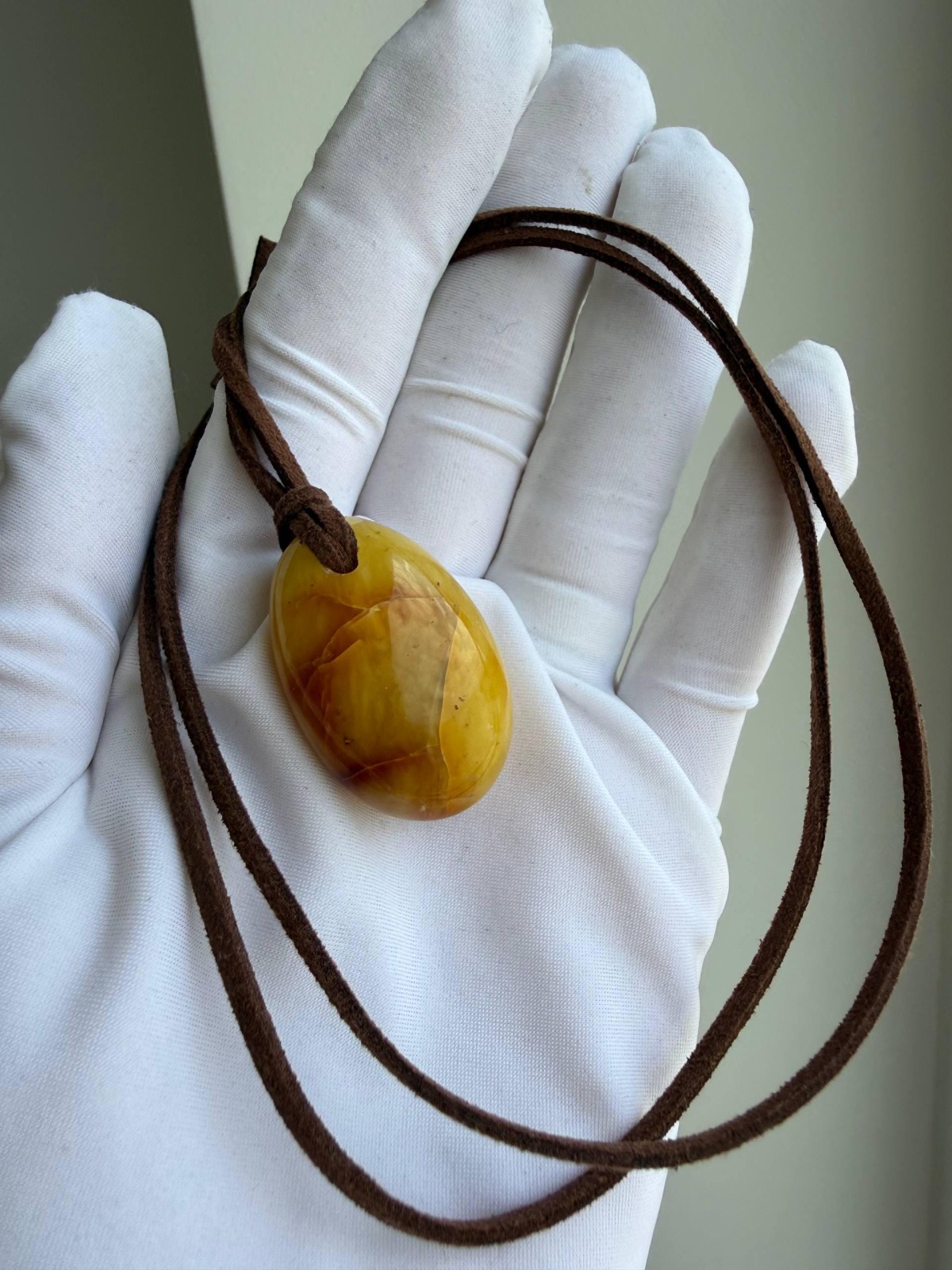 Butterscotch Baltic Amber Pendant, Polished Egg Shape