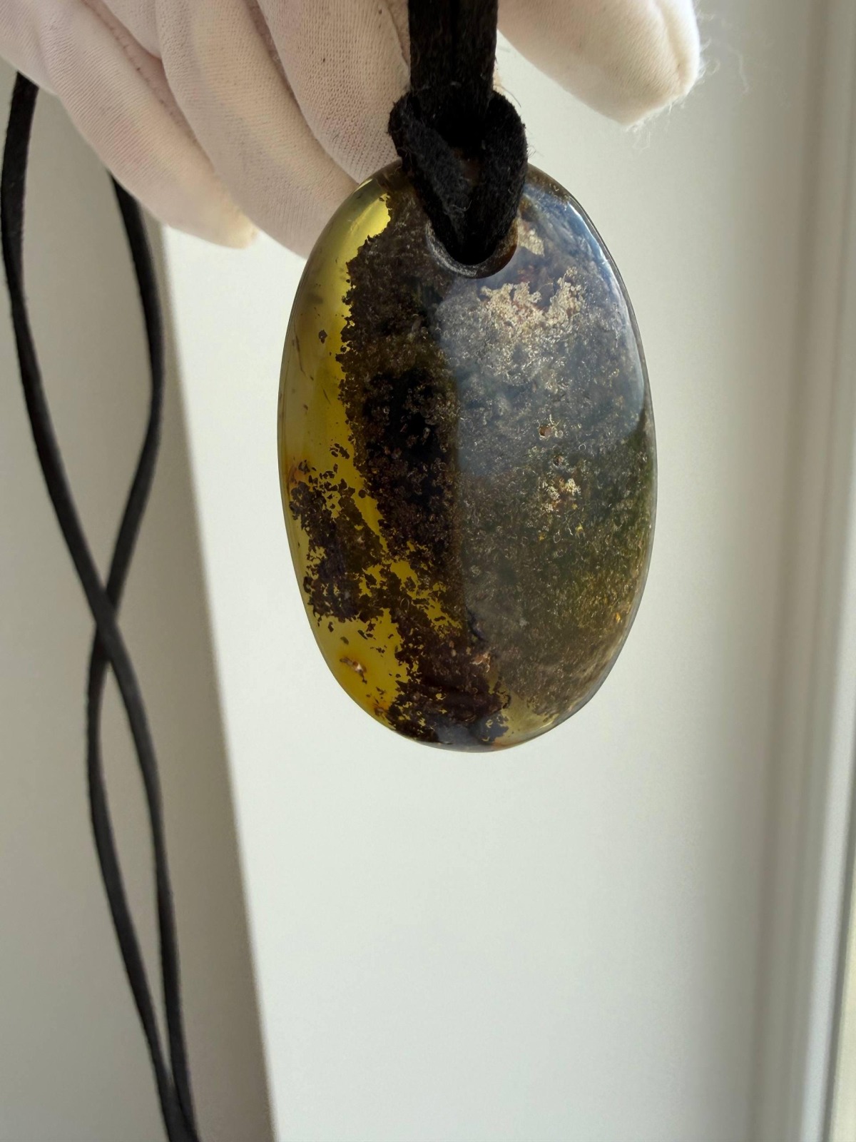 Dark Honey and Green Baltic Amber Pendant, Oval, 9g