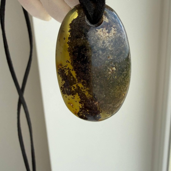 Dark Honey and Green Baltic Amber Pendant, Oval, 9g