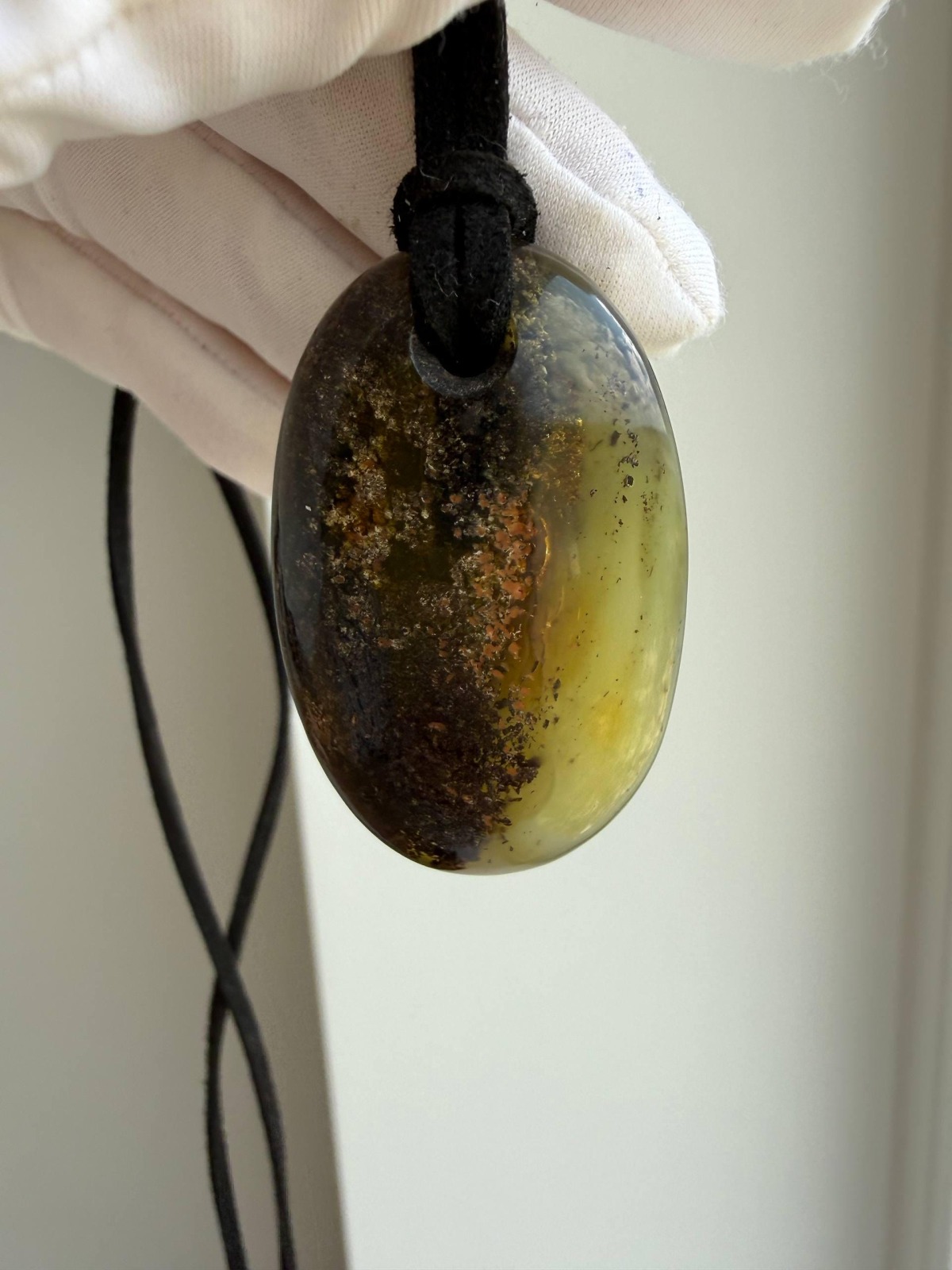 Dark Honey and Green Baltic Amber Pendant, Oval, 9g