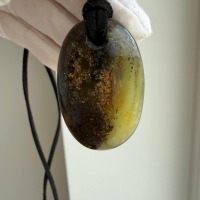 Dark Honey and Green Baltic Amber Pendant, Oval, 9g
