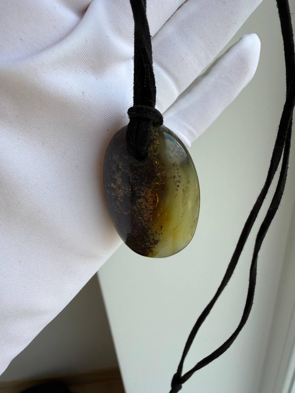 Dark Honey and Green Baltic Amber Pendant, Oval, 9g