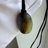 Dark Honey and Green Baltic Amber Pendant, Oval, 9g