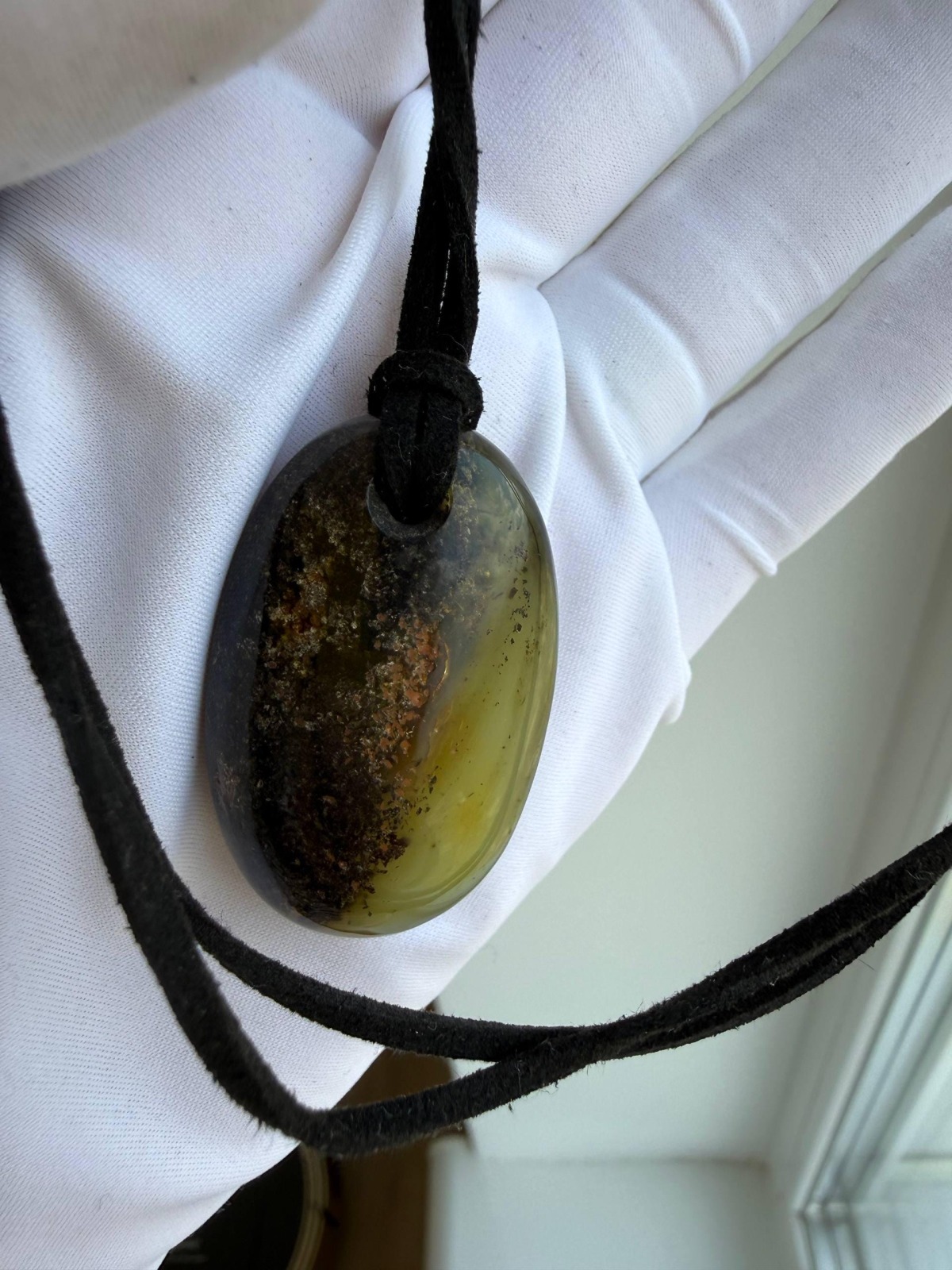 Dark Honey and Green Baltic Amber Pendant, Oval, 9g