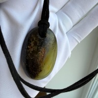 Dark Honey and Green Baltic Amber Pendant, Oval, 9g