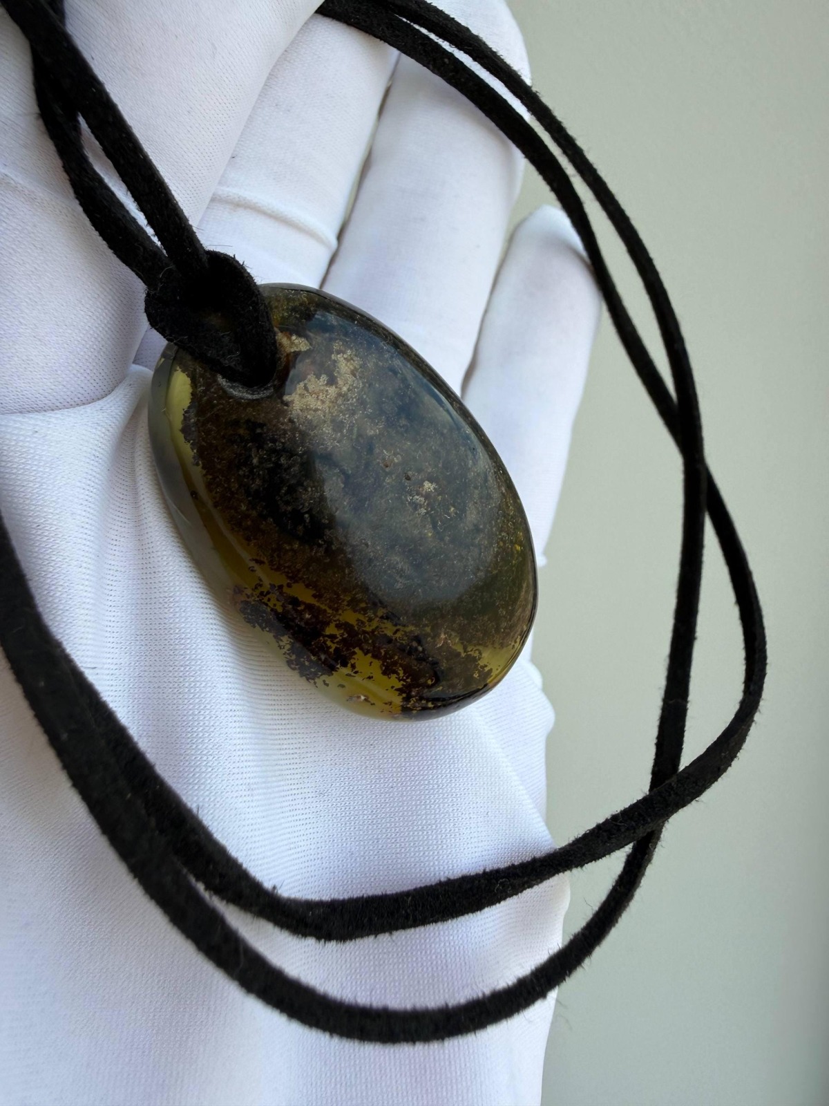 Dark Honey and Green Baltic Amber Pendant, Oval, 9g