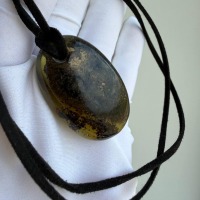 Dark Honey and Green Baltic Amber Pendant, Oval, 9g