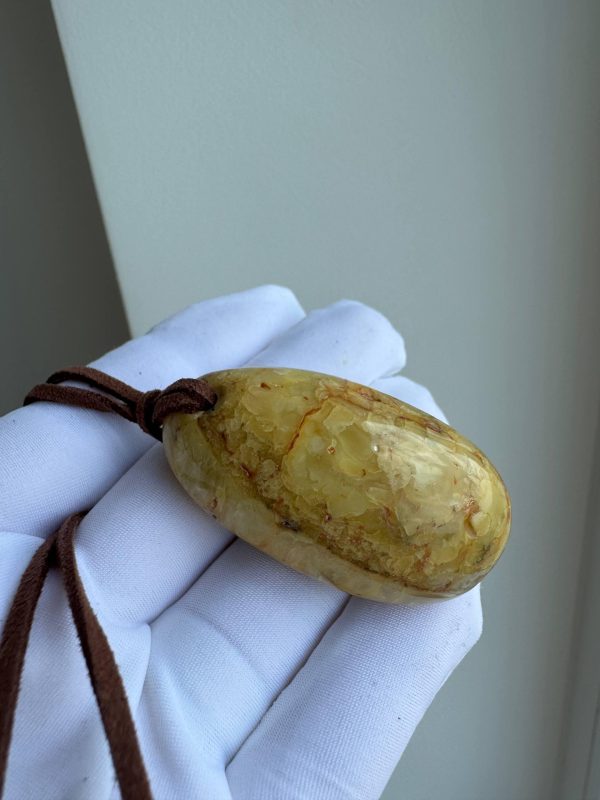 Natural Baltic Amber Pendant Necklace, Egg Yolk Amber Stone