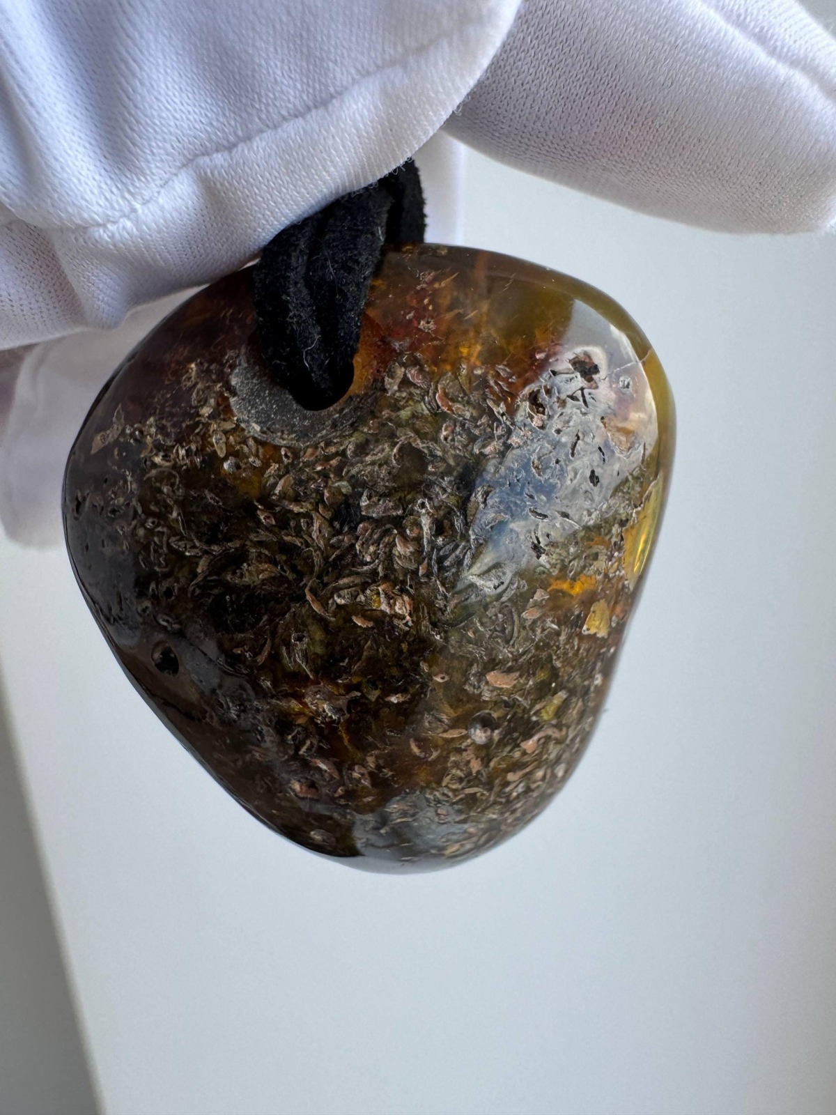 Cognac Honey Baltic Amber Pendant with Earth Inclusions, 15g