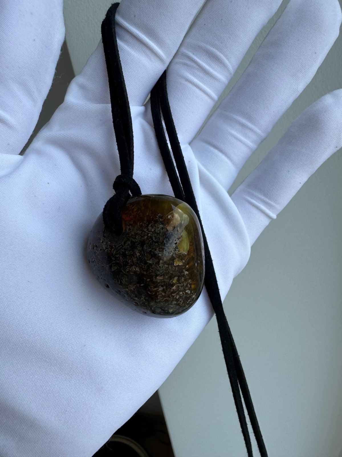 Cognac Honey Baltic Amber Pendant with Earth Inclusions, 15g