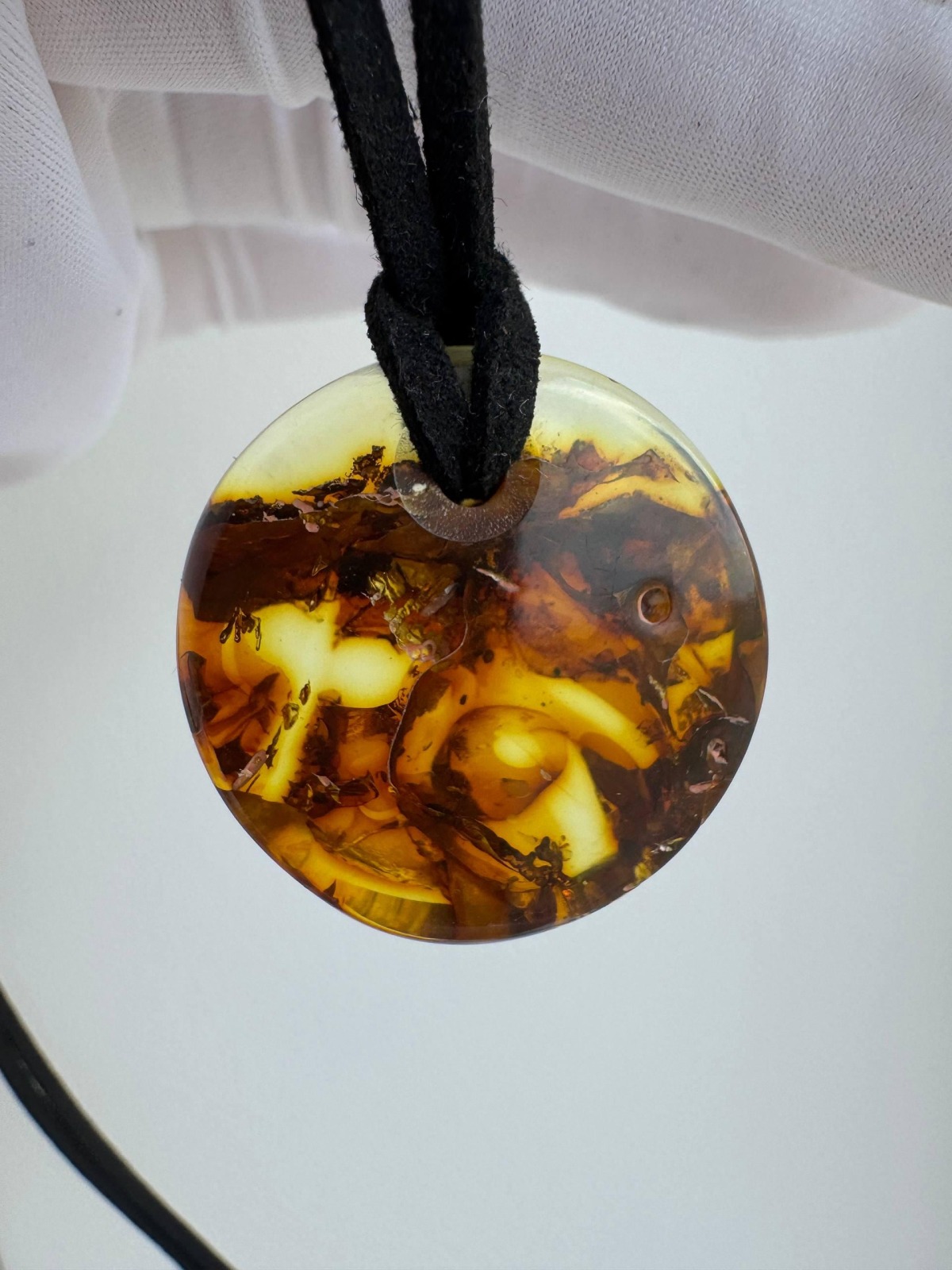 Baltic Amber Donut Pendant, Honey Cognac Circle, 5g