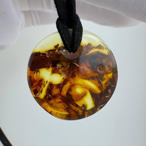 Baltic Amber Donut Pendant, Honey Cognac Circle, 5g