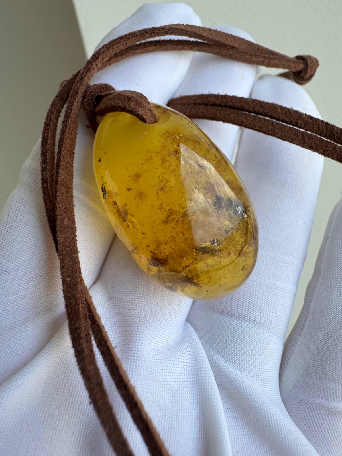 Oval Honey Baltic Amber Pendant with Natural Inclusions