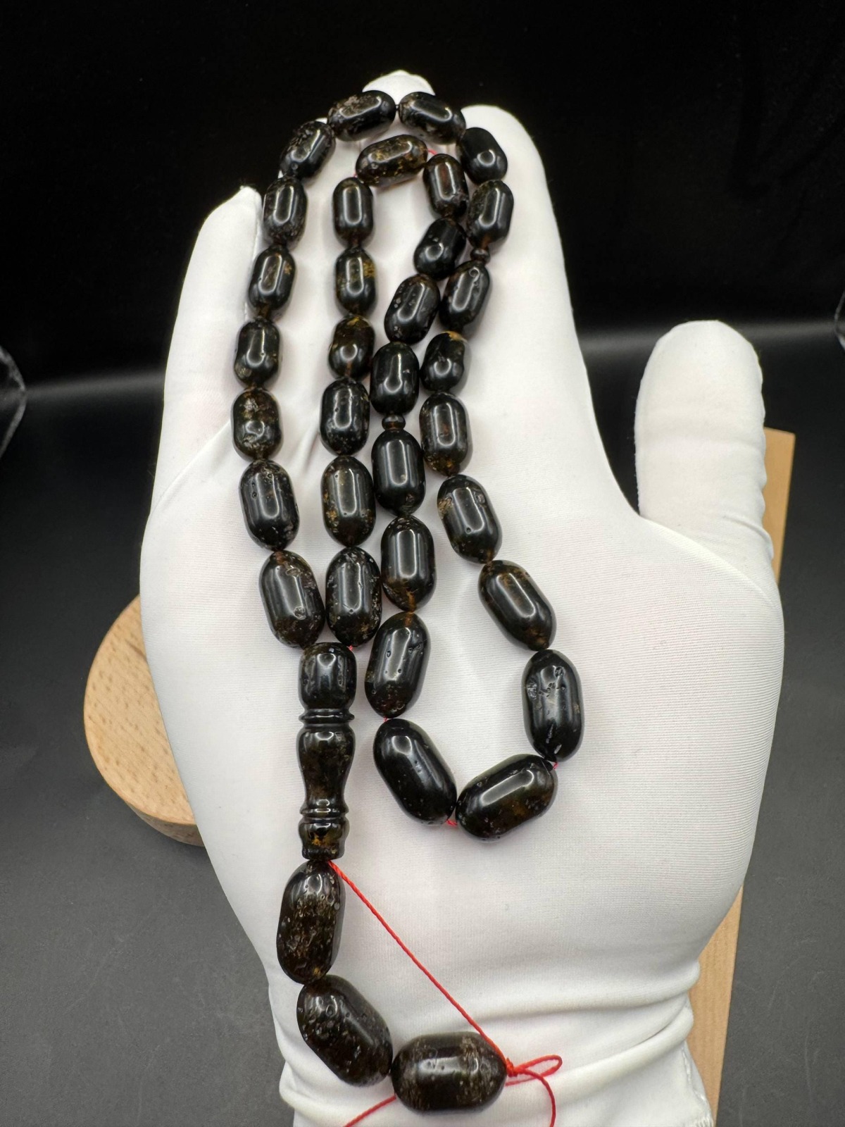 Dark Baltic Amber Misbaha, Polished Oval Prayer Beads