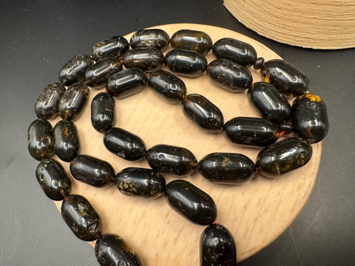 Dark Baltic Amber Misbaha, Polished Oval Prayer Beads
