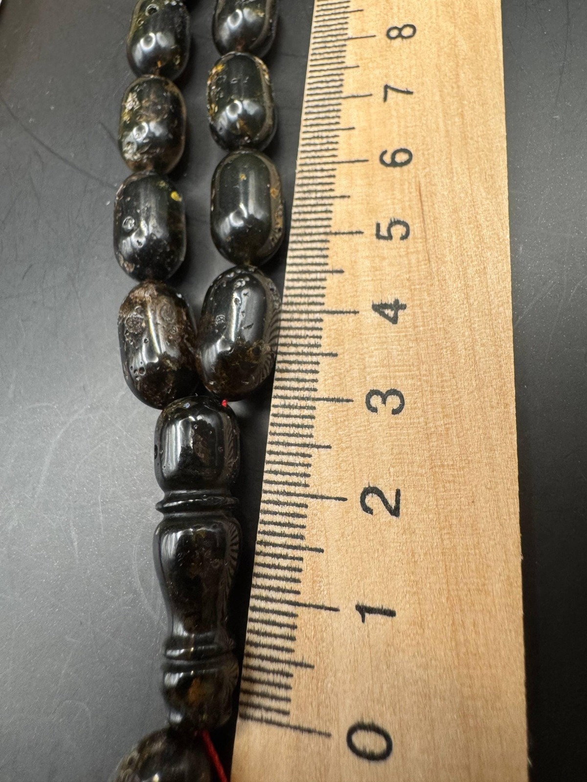 Dark Baltic Amber Misbaha, Polished Oval Prayer Beads