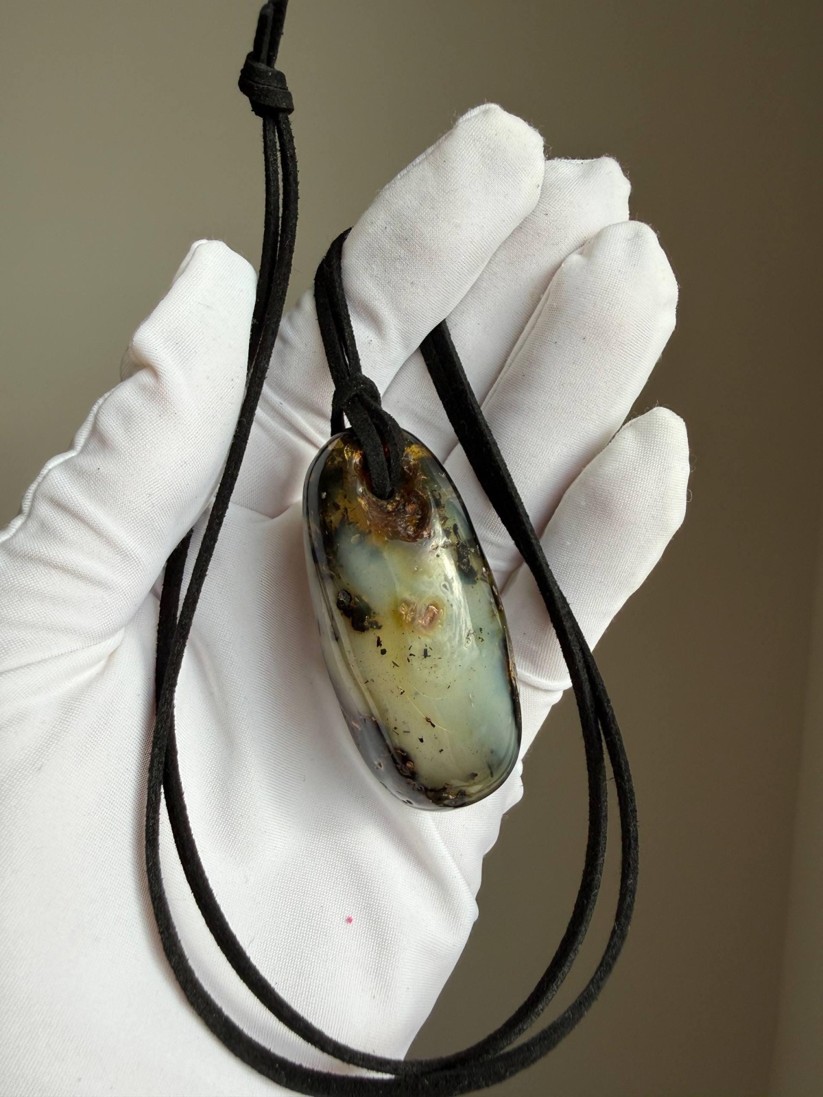 Greenish Honey Baltic Amber Pendant with Inclusions
