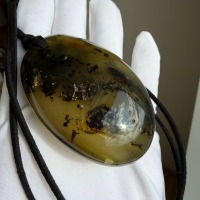 Large Green Baltic Amber Pendant, Olive and Honey, 43g