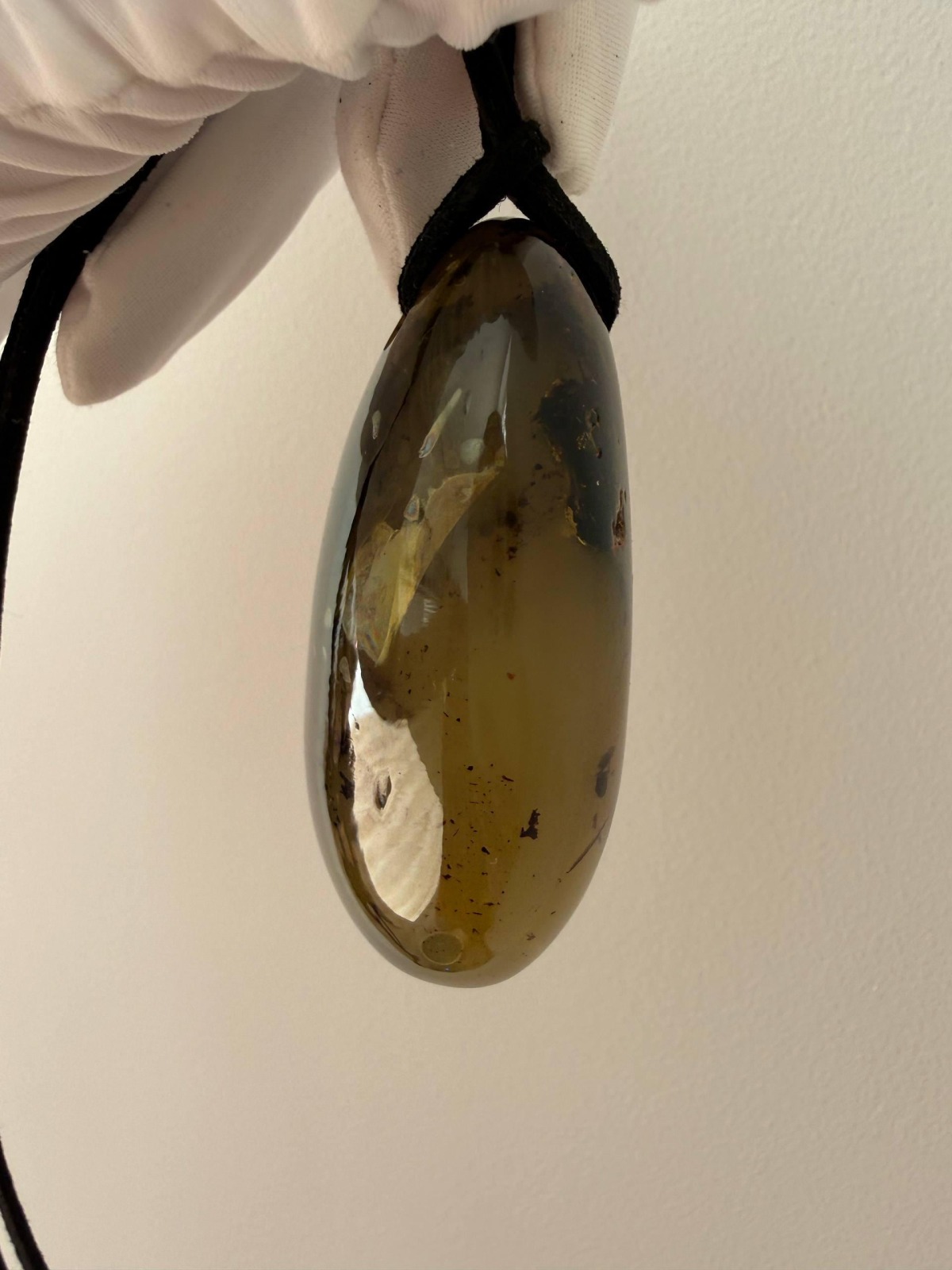 Large Green Baltic Amber Pendant, Olive and Honey, 43g